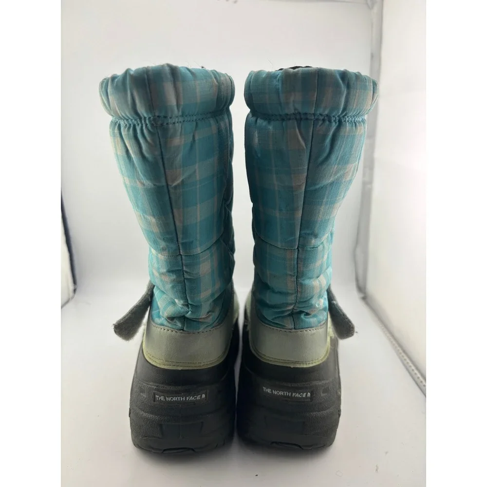 The North Face Girls Blue Plaid Quilted Winter Snow Boots Size 2 APJU RC0 TB1Y